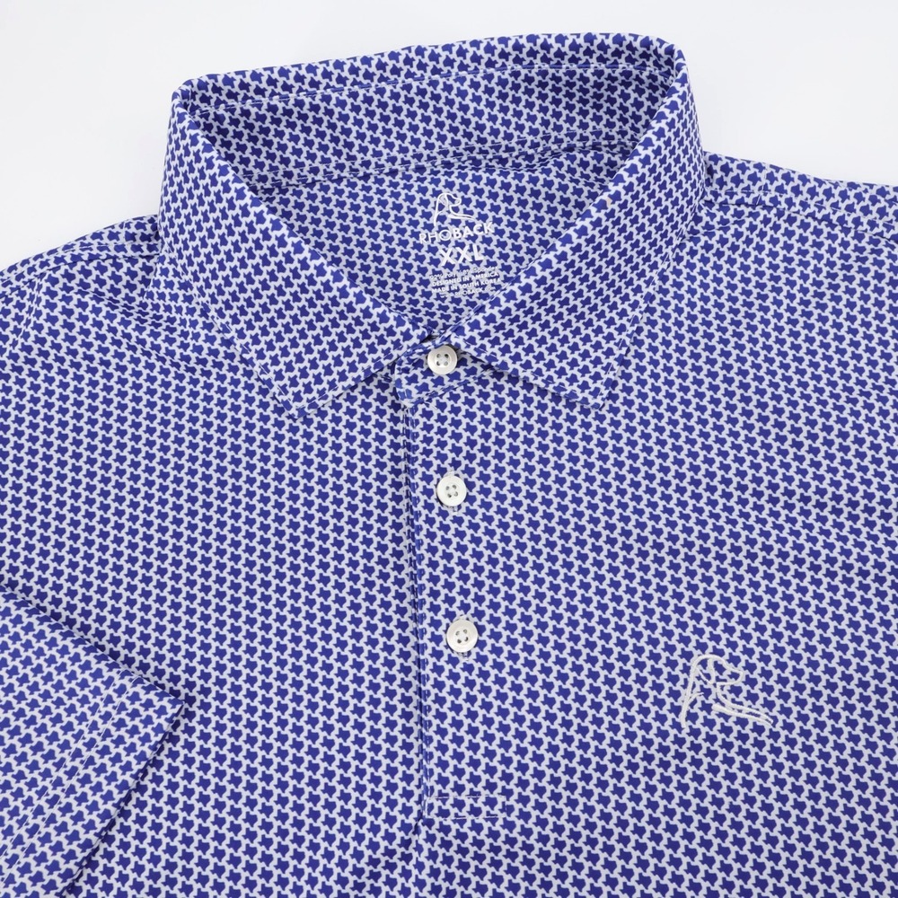 Rhoback Texas State Print Performance Polo Blue Short Sleeve Mens XXL Shirt